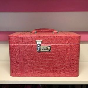 Pink Faux Croc Train Case